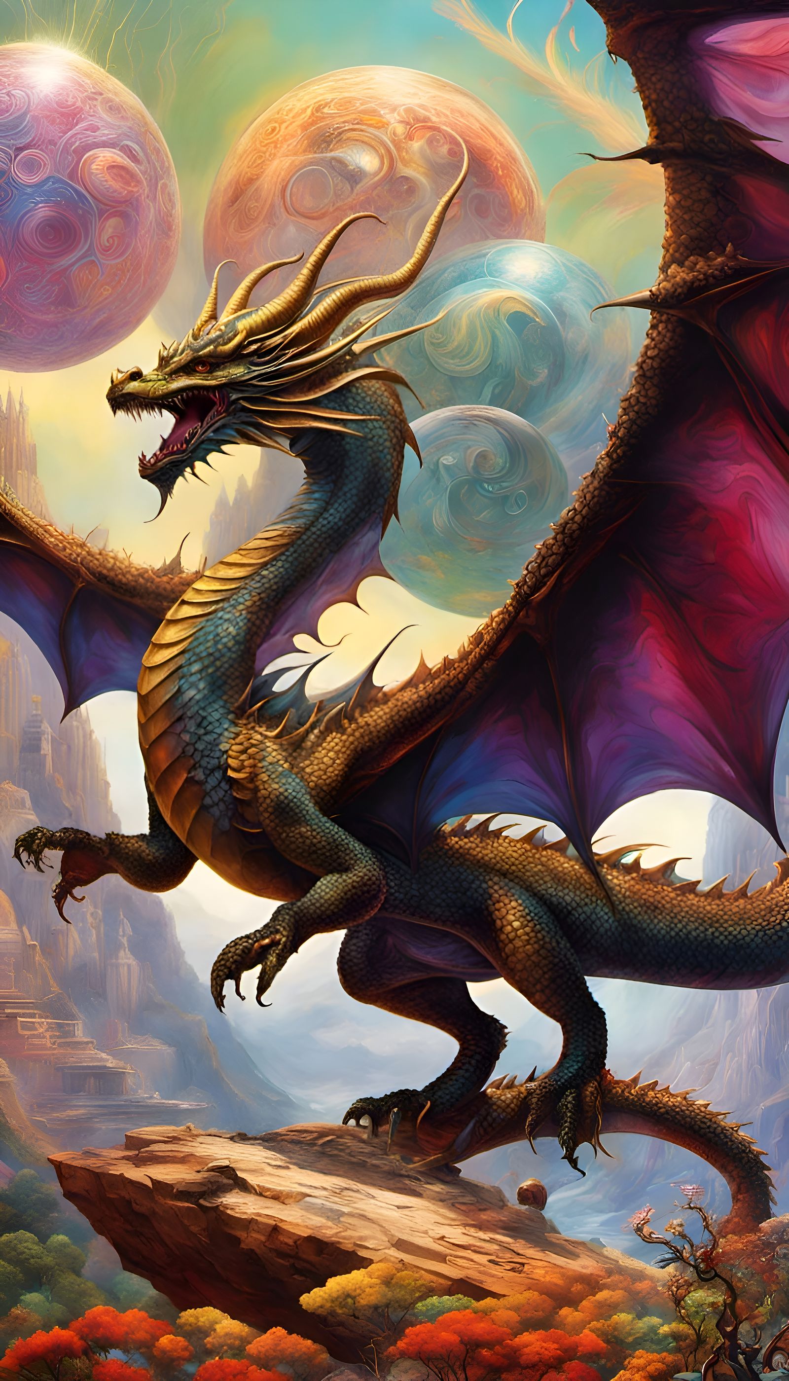 Psychedelic Dragon in Visionary Art Style