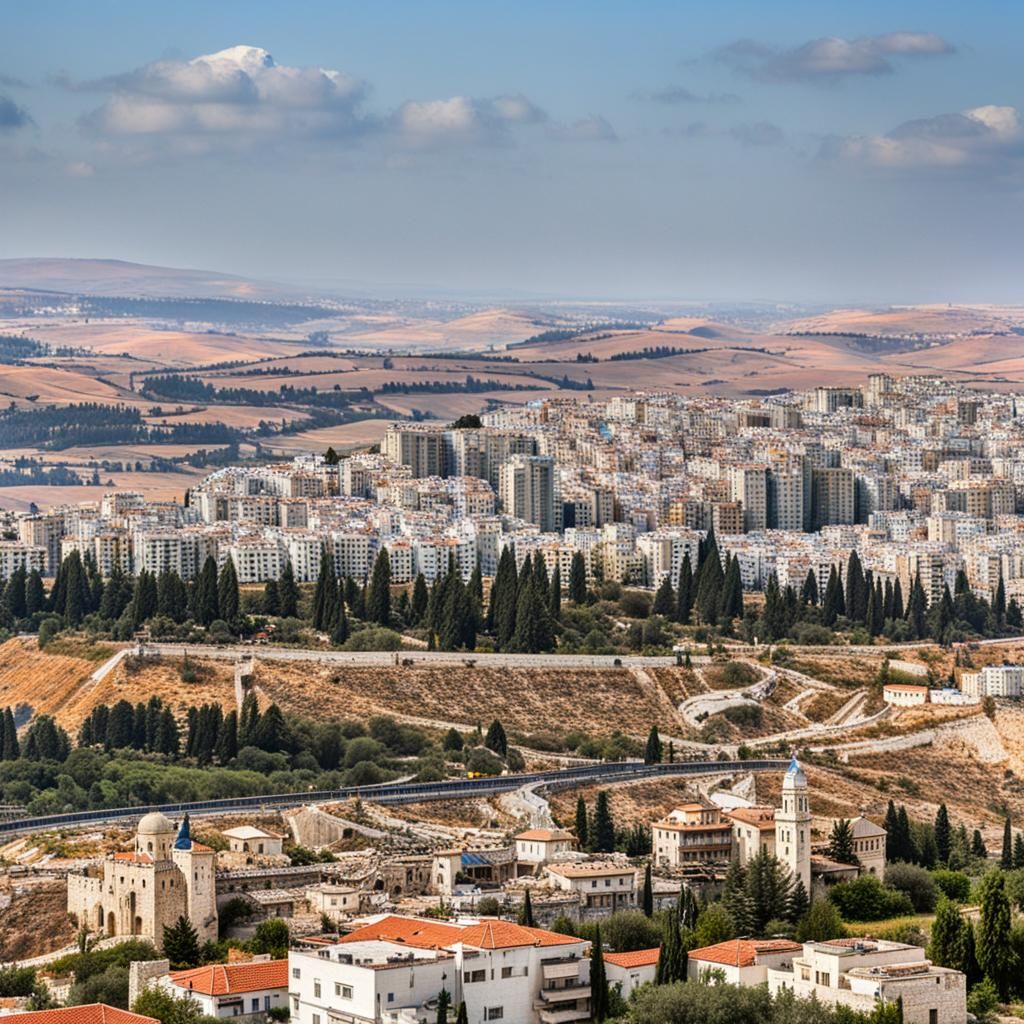 A street photo of a beautiful city in modern Israel with vie...
