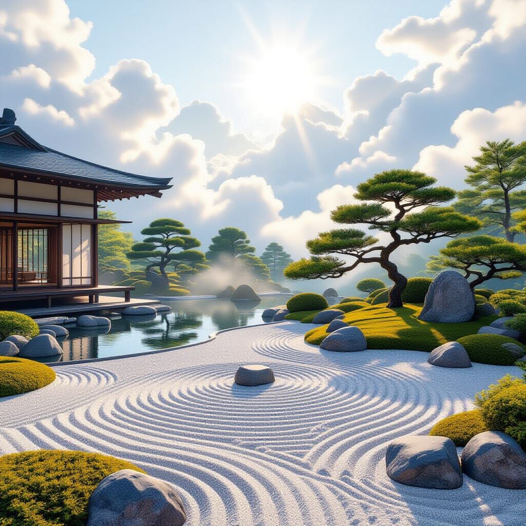 Zen Garden Floating in Clouds: Dreamlike Japanese Art