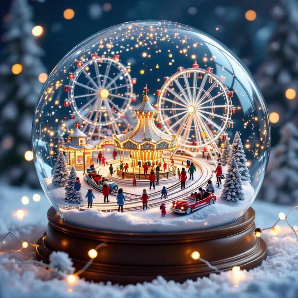 Snow Globe Amusement Park in Anime Style