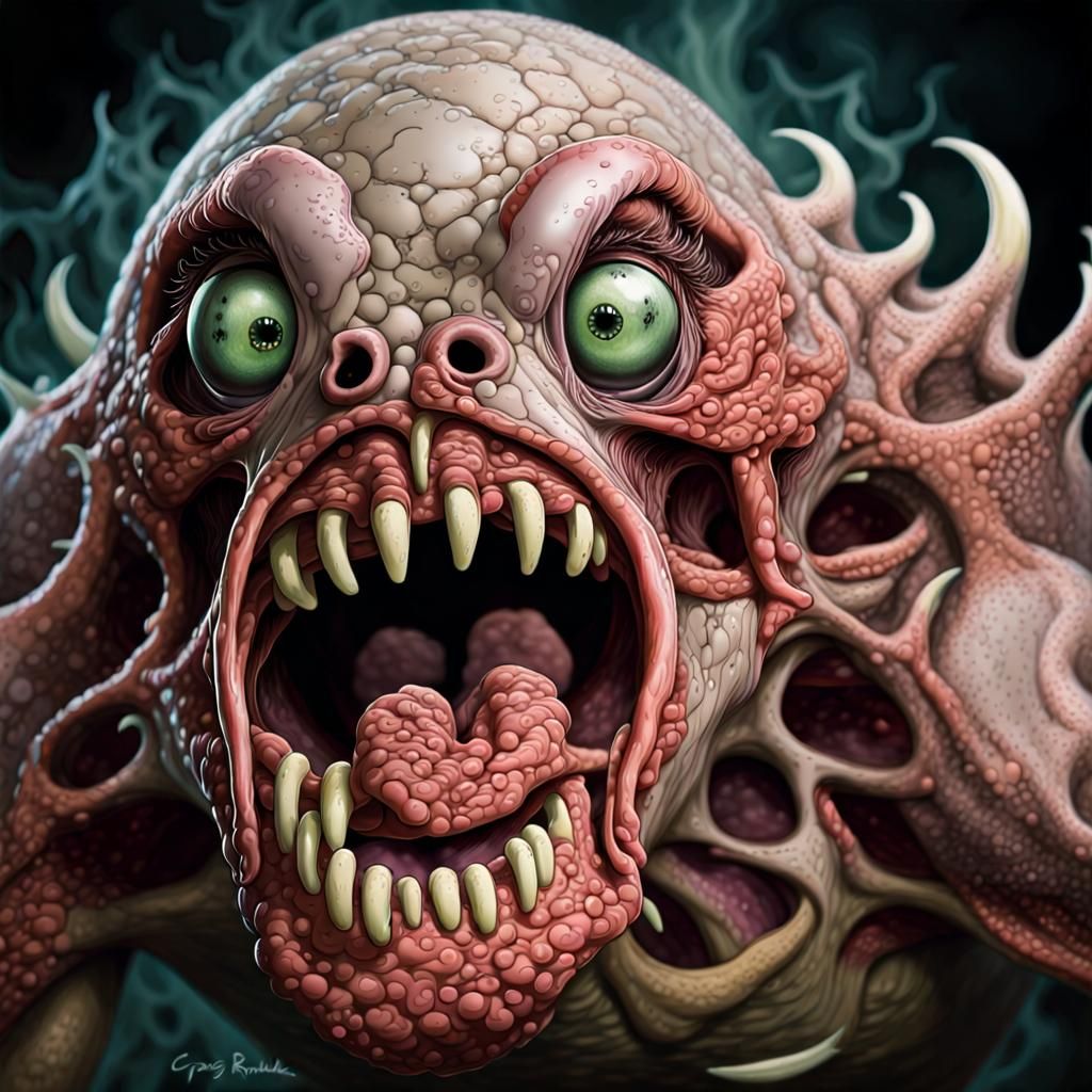 Nightmarish Amoeboid Mass of Mouths and Eyes