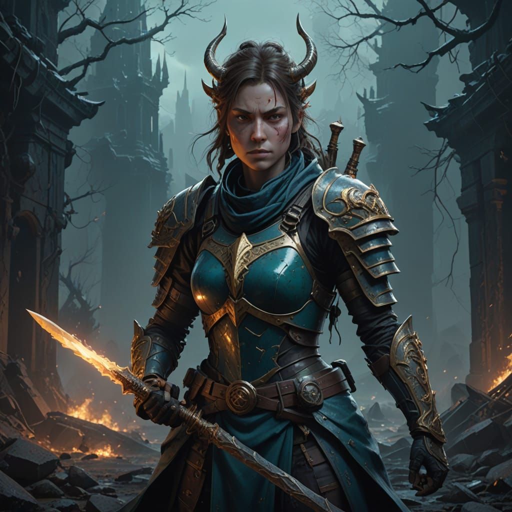 Ethereal Guardians in Dark Fantasy Landscape