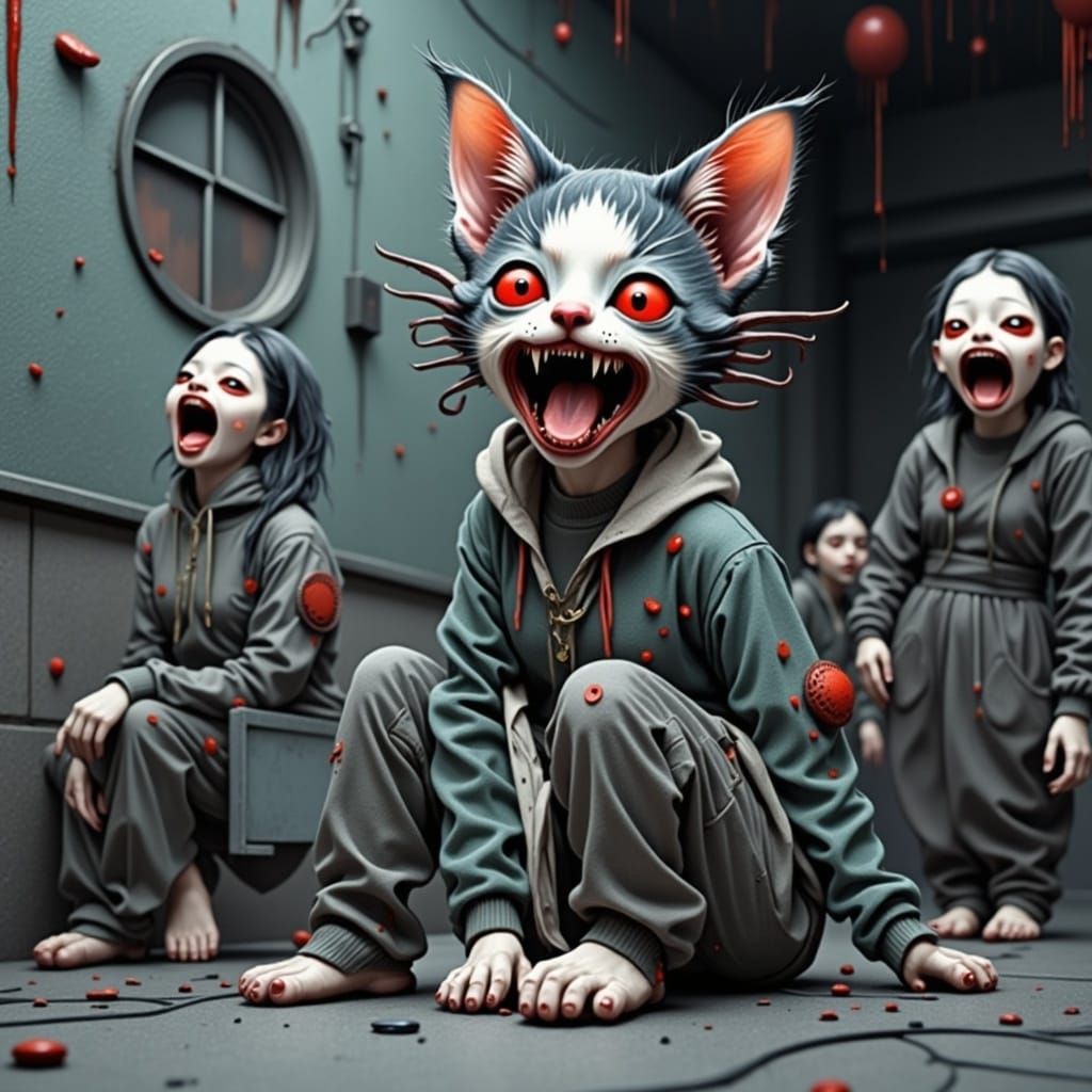Disturbing Cyborg Kitten in Junji Ito Style