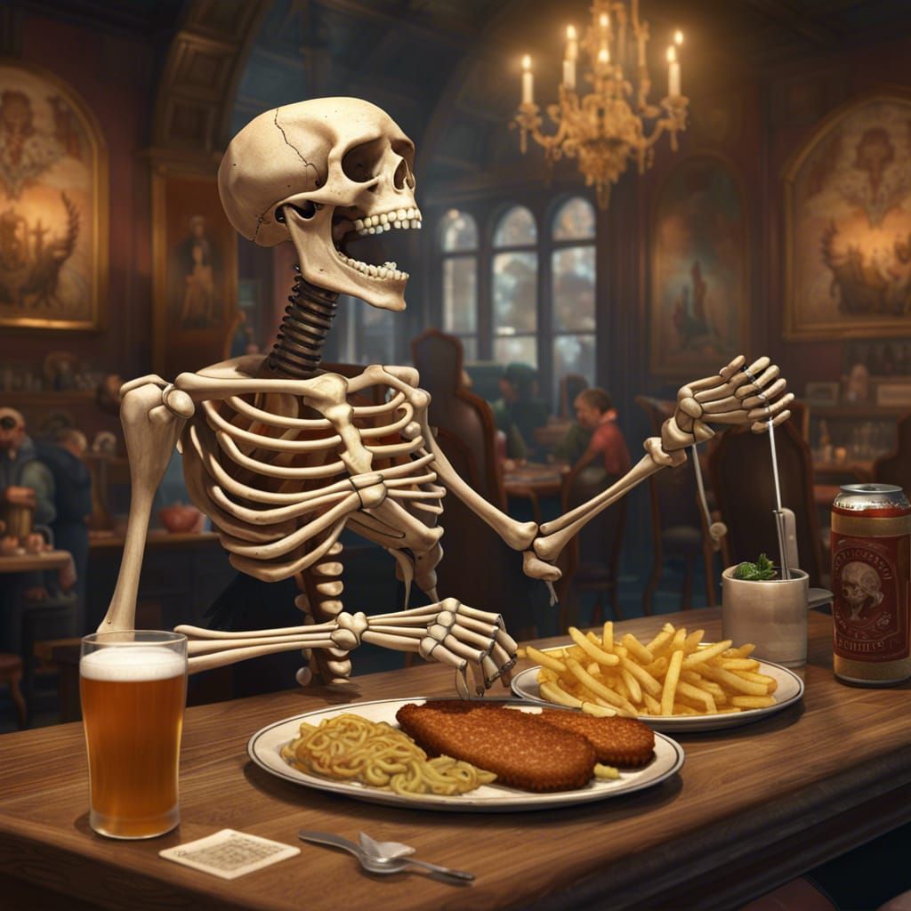 Happy Skeleton's Diner Feast in Rococo Style