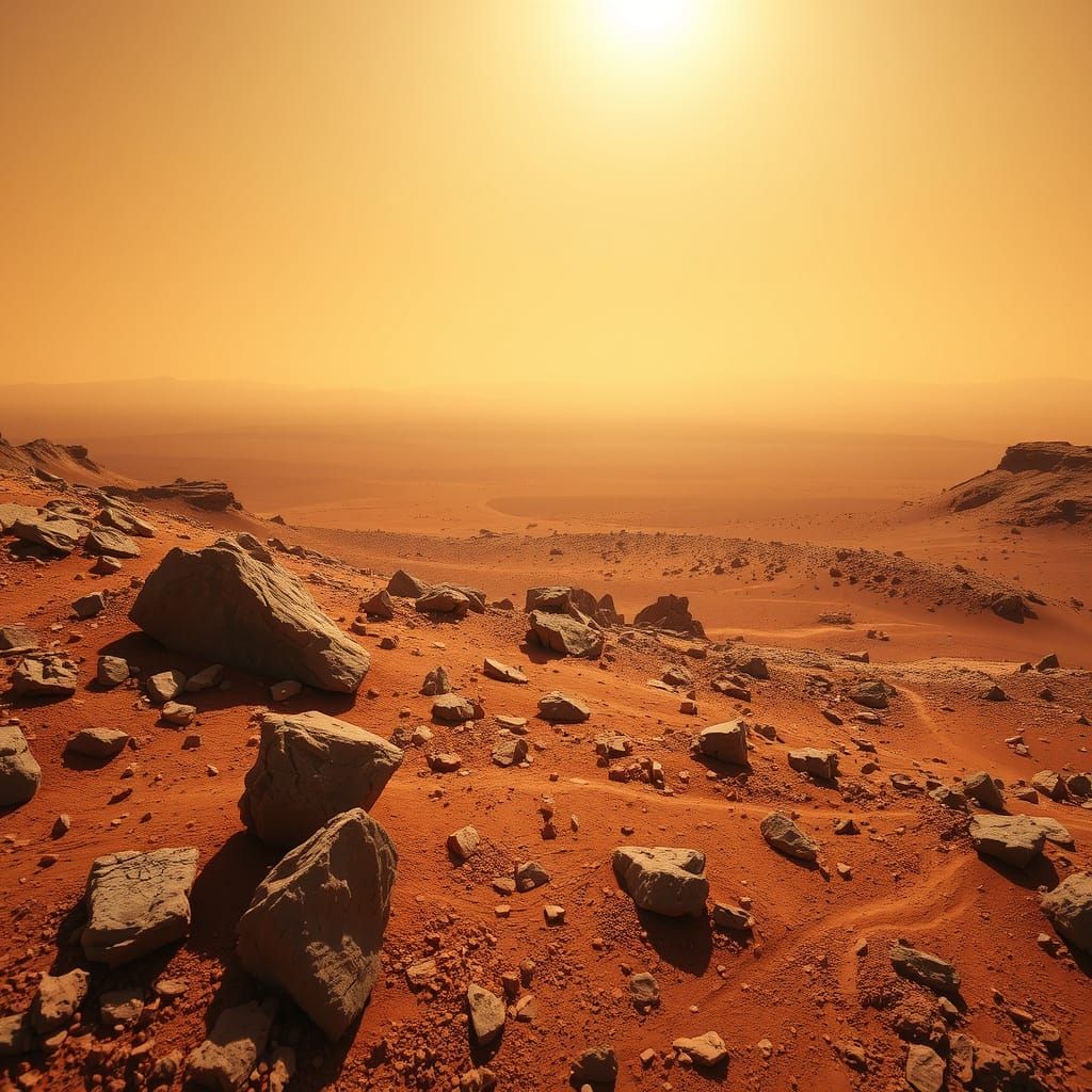 High-Resolution Martian Landscape with Dust Storm