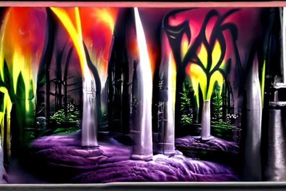 Temple Forest in Airbrush Style