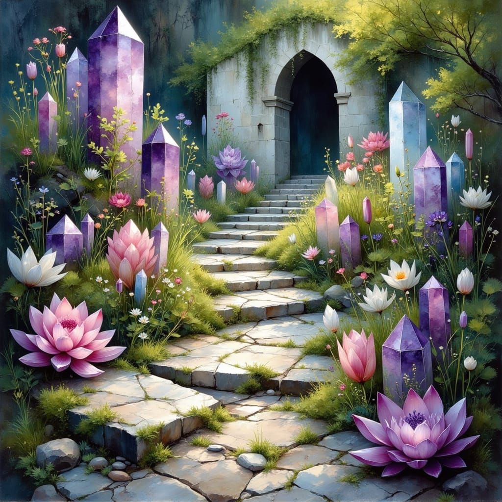 Mystical Crystal Temple with Shimmering Quartz Crystals
