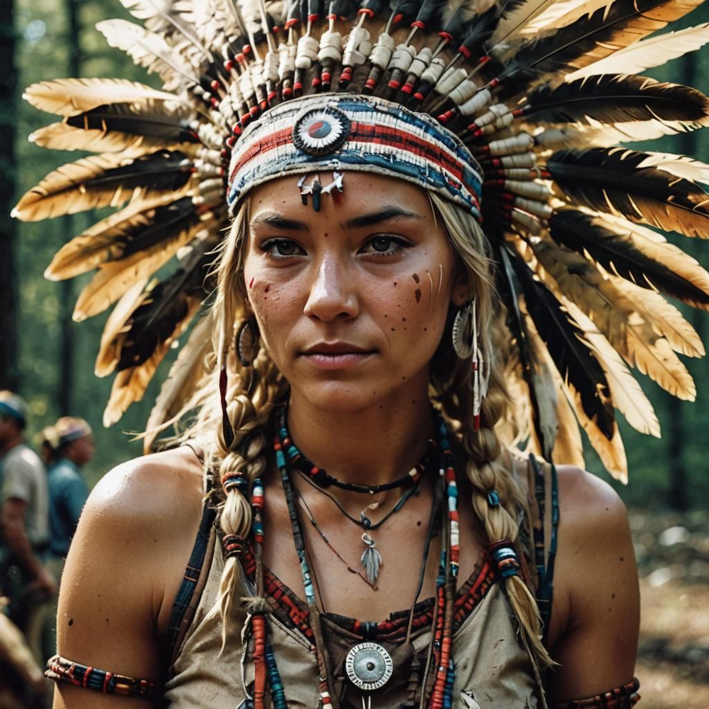 Cinematic Close-Up of Woman in Native American Attire