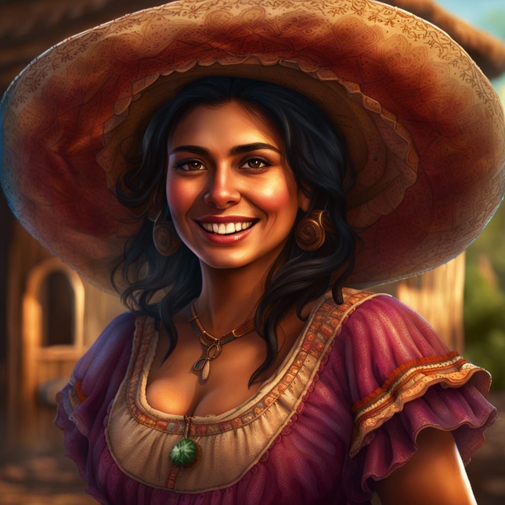 Hispanic Woman in Detailed Matte Painting Style