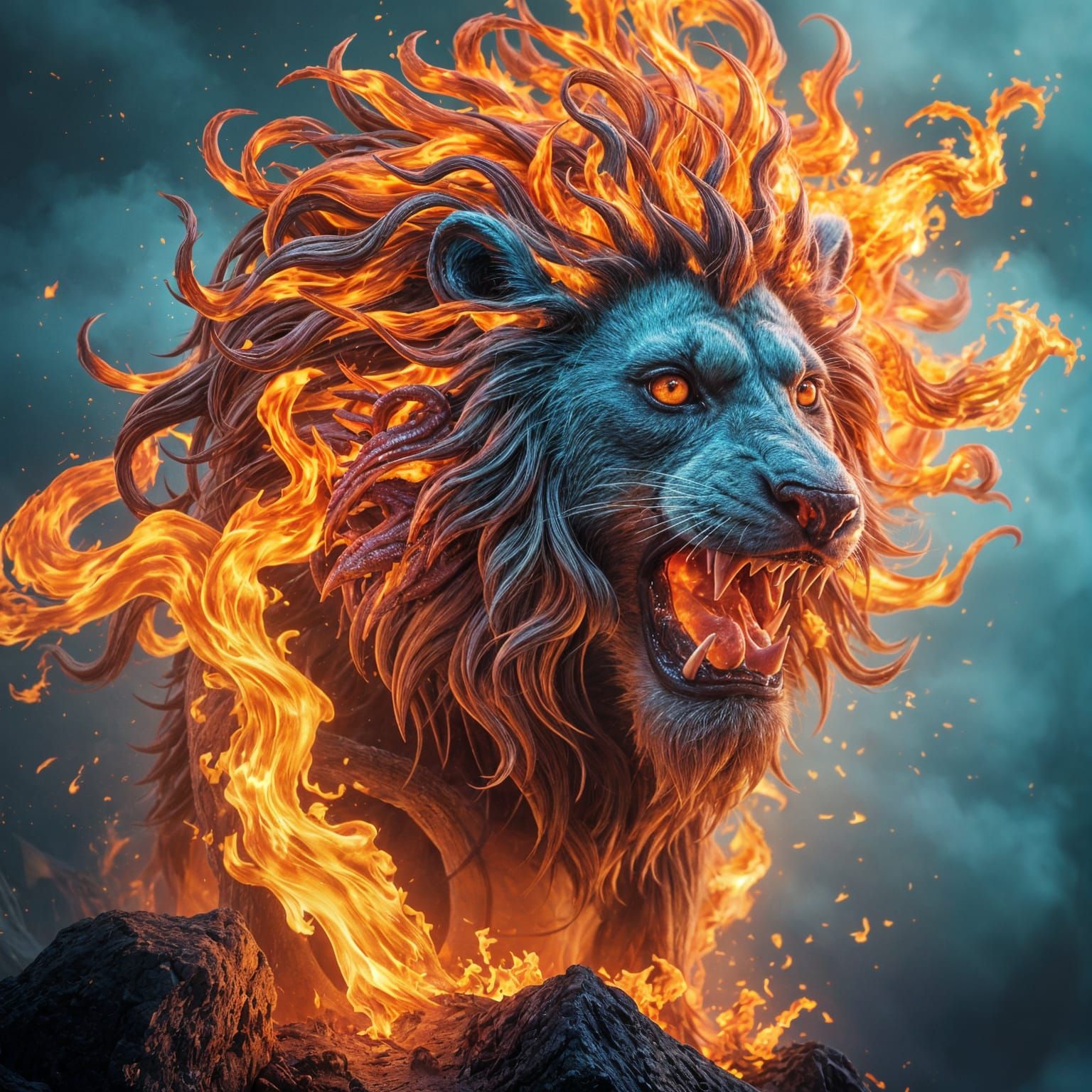 Fiery Lion: Fantastical Concept Art in 8K