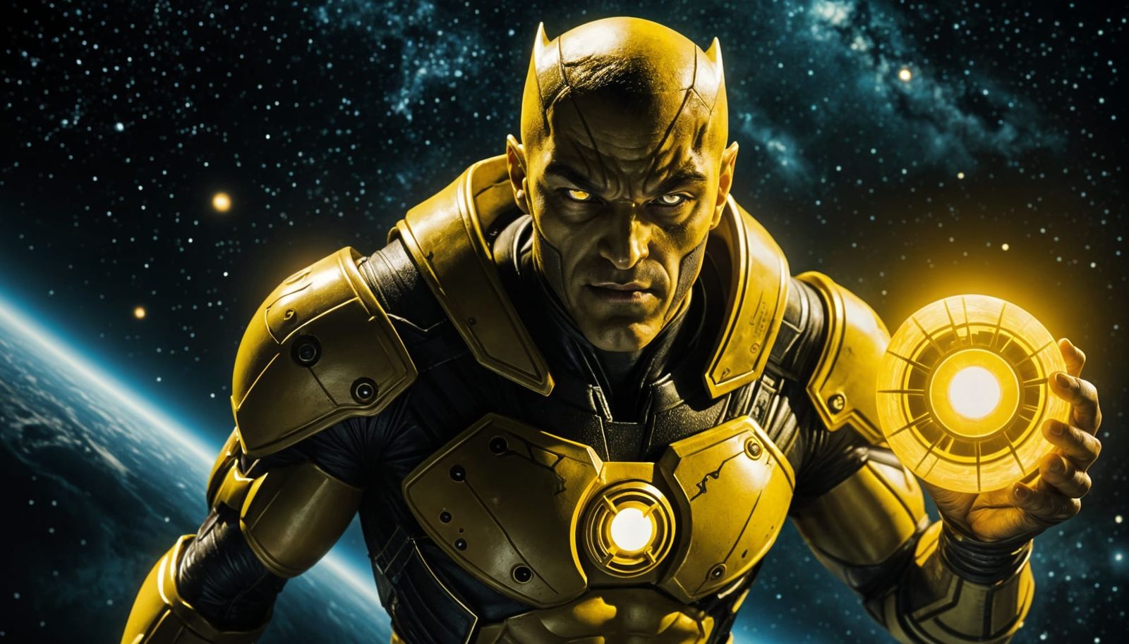 Epic Cinematic Still of Sinestro as a Yellow Lantern in Spac...