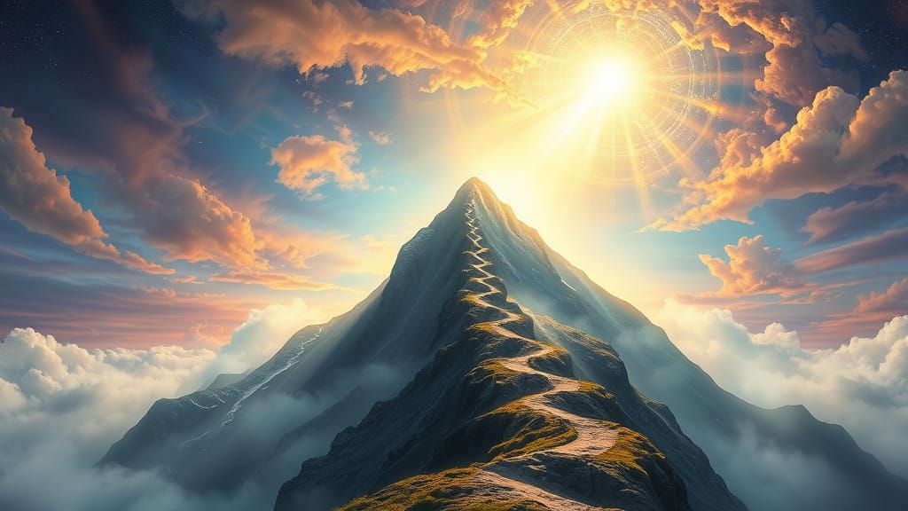 Ethereal Celestial Landscape with Divine Light Source