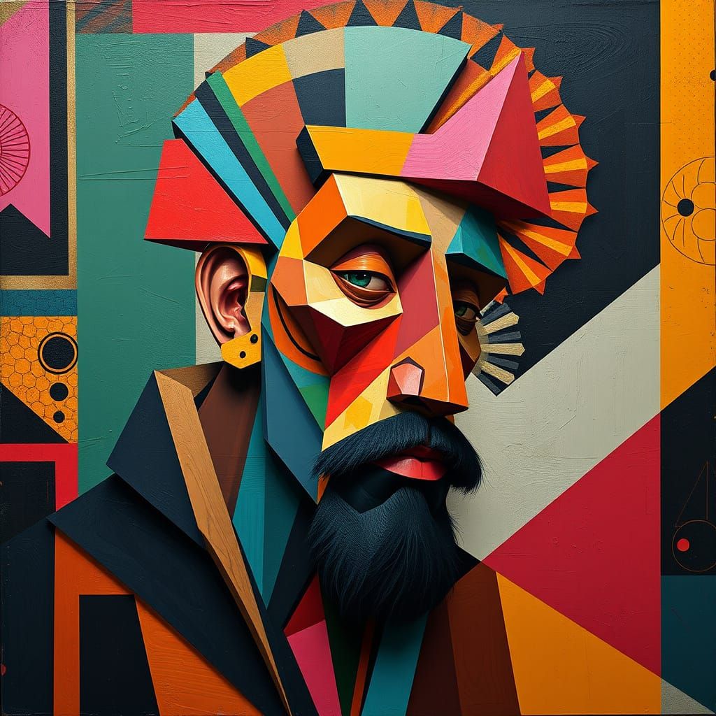 Cubist Figure in Geometric Art Deco Fauvist Design