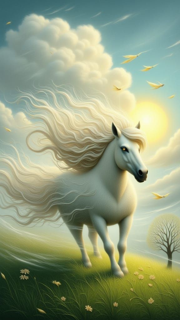 Shetland Pony on Windswept Hill in Dreamy Style