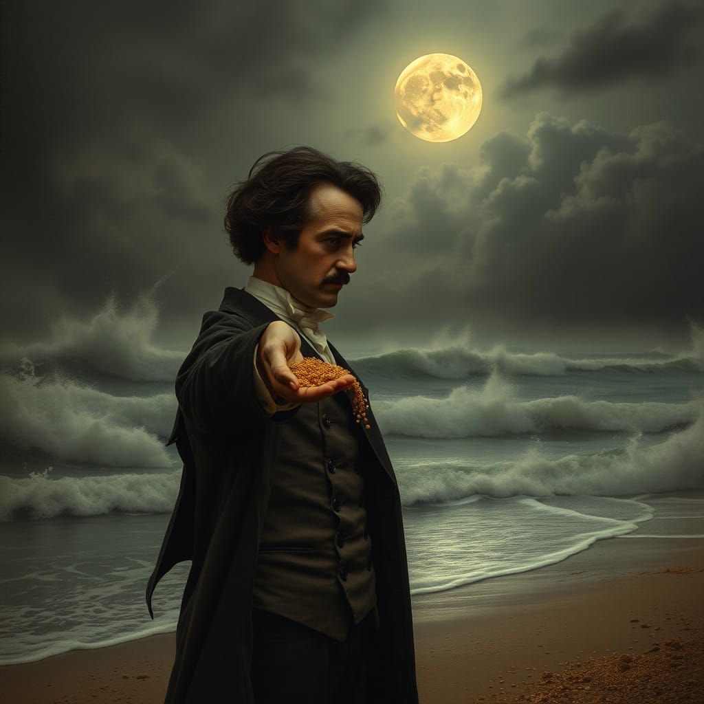 Moonlit Beach in Melancholic Repose