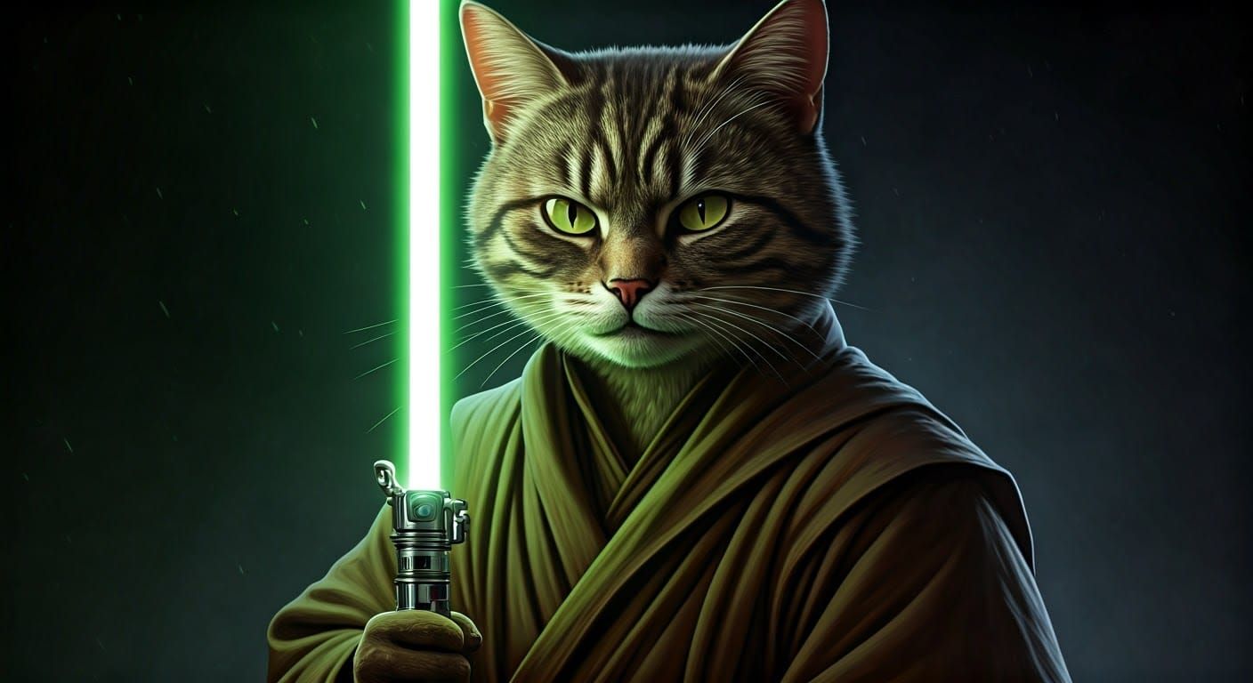 Cool Cat Wields Green Lightsaber in Epic Cartoon