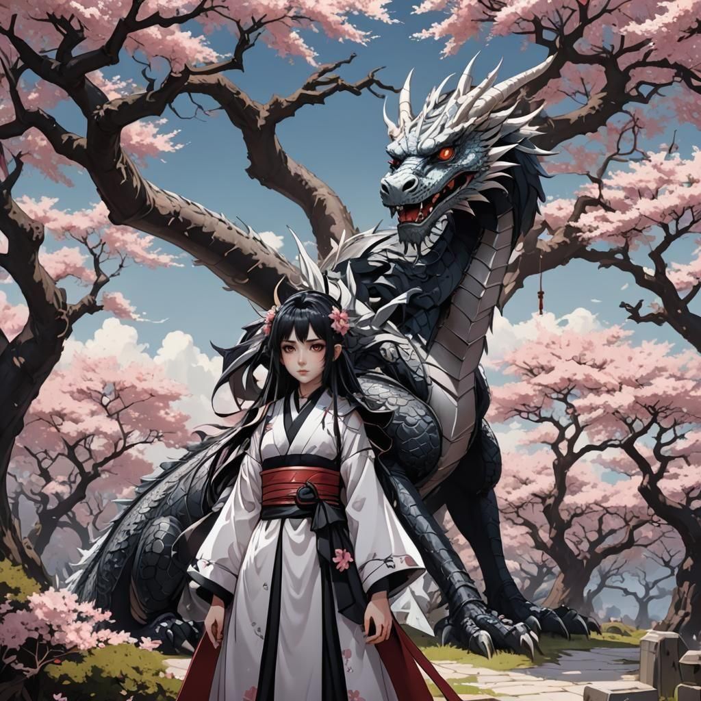Gothic Shrine Maiden with Platinum Dragon Deity