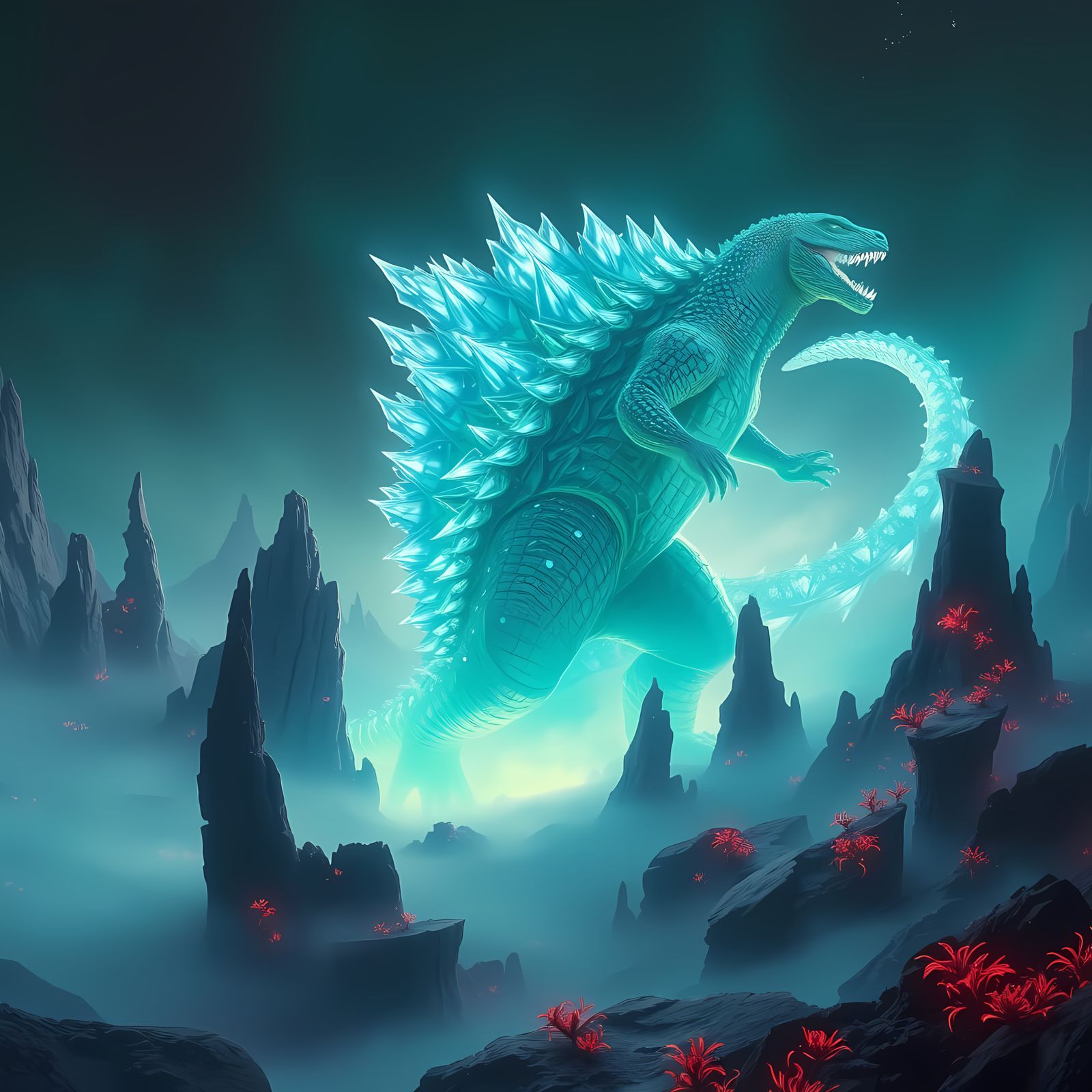 Ethereal, Bioluminescent Godzilla Ascends from Alien Depths
