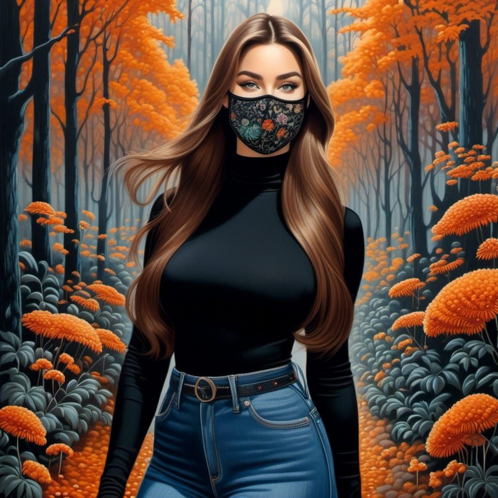 Woman in Mystic Garden with Face Mask