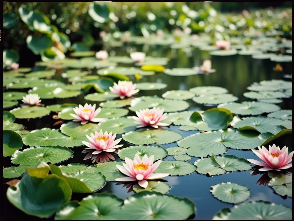 Pond and blooming water lilies