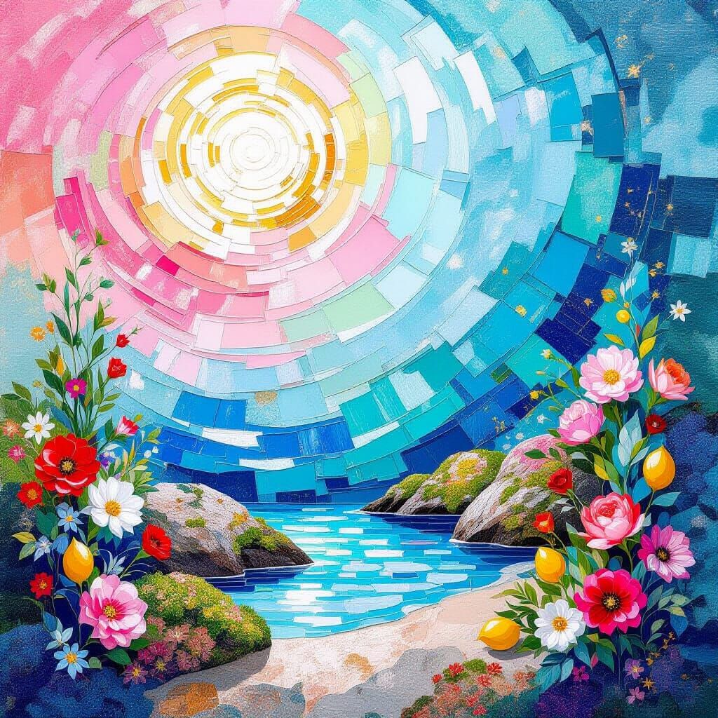 Metamodern Collage Mosaic with Rococo & Land Art Fusion