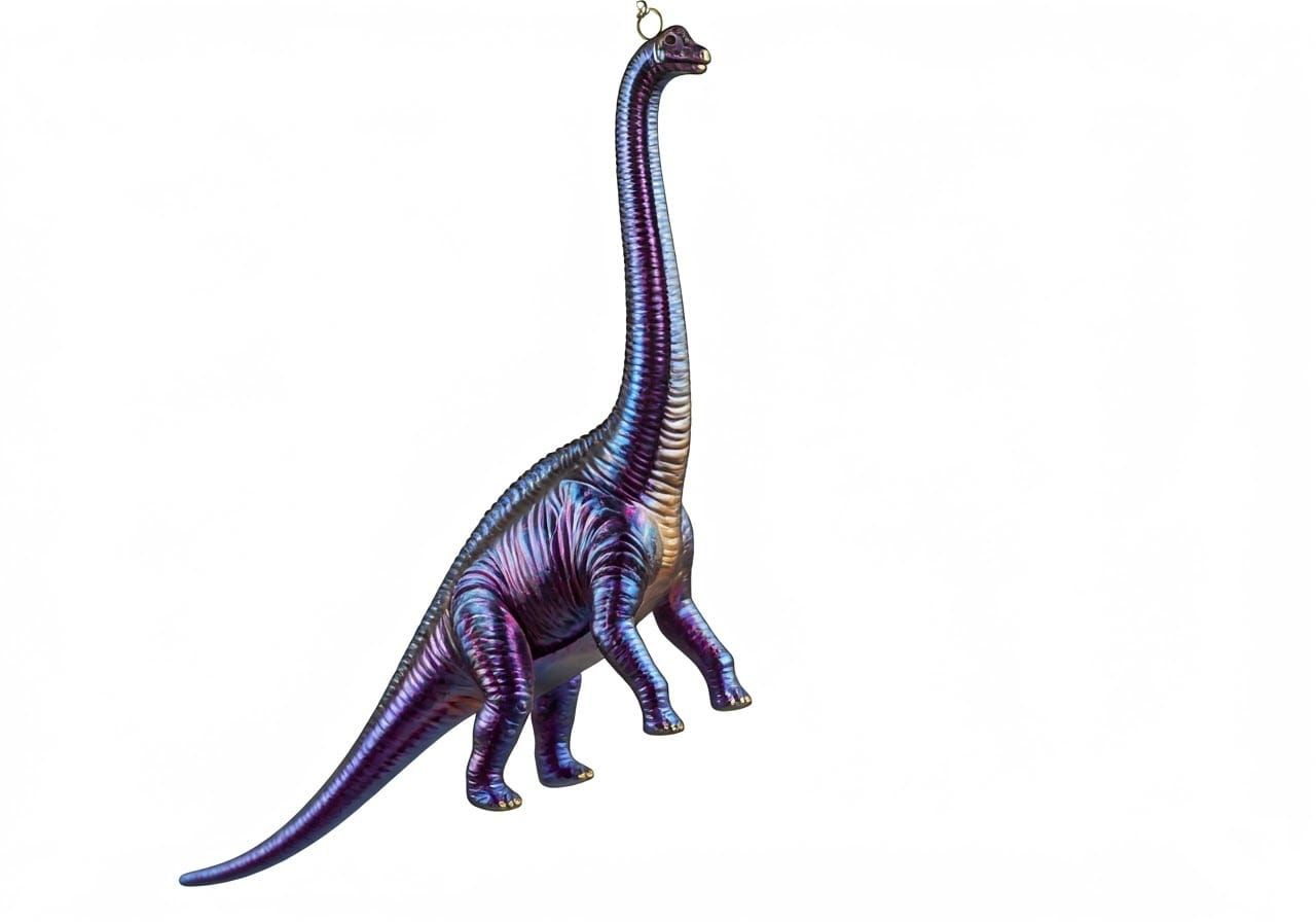 A purple  iridescent  glitter  glass  Brachiosaurus Christma...