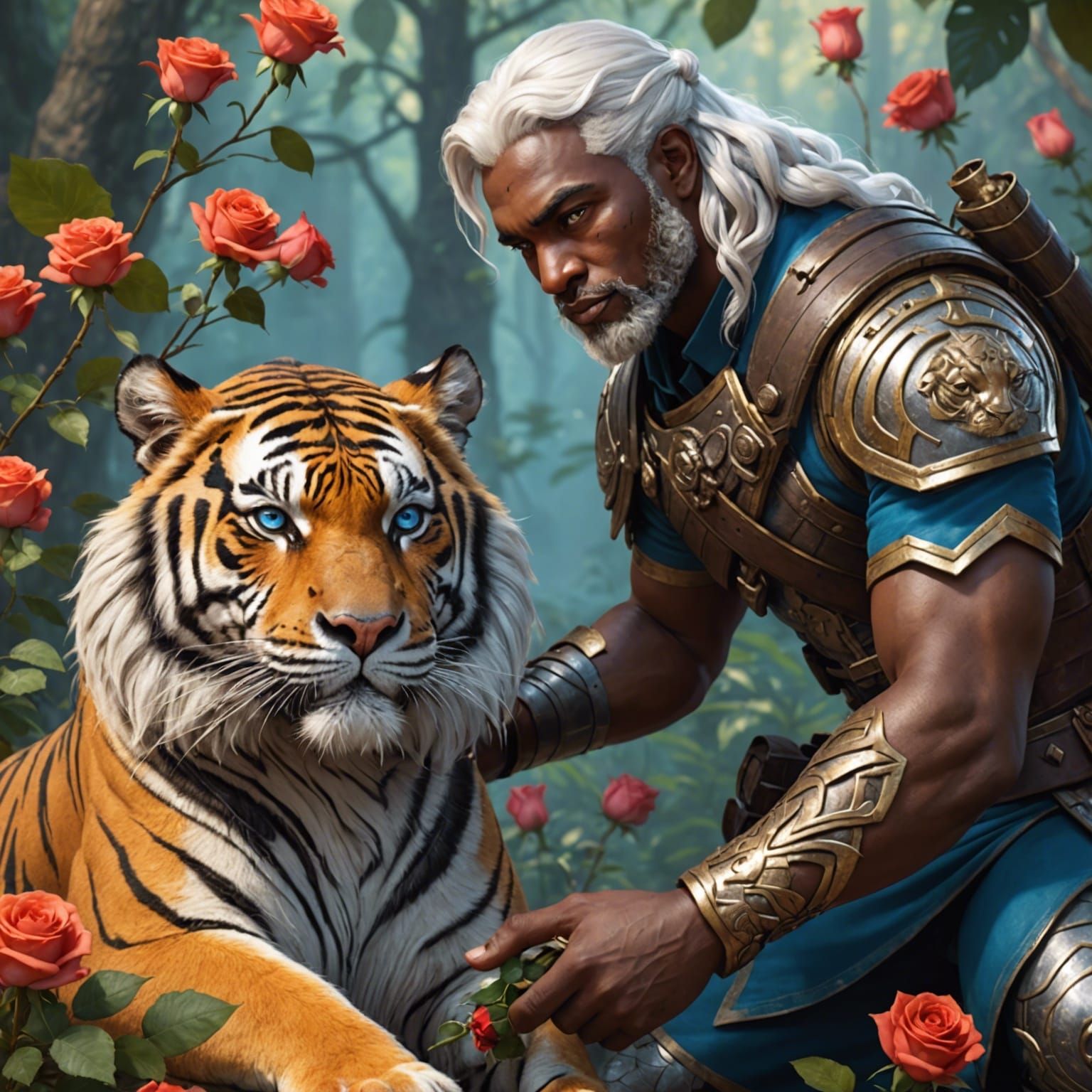 Hero Soldier on Tiger Gives Rose to Princess