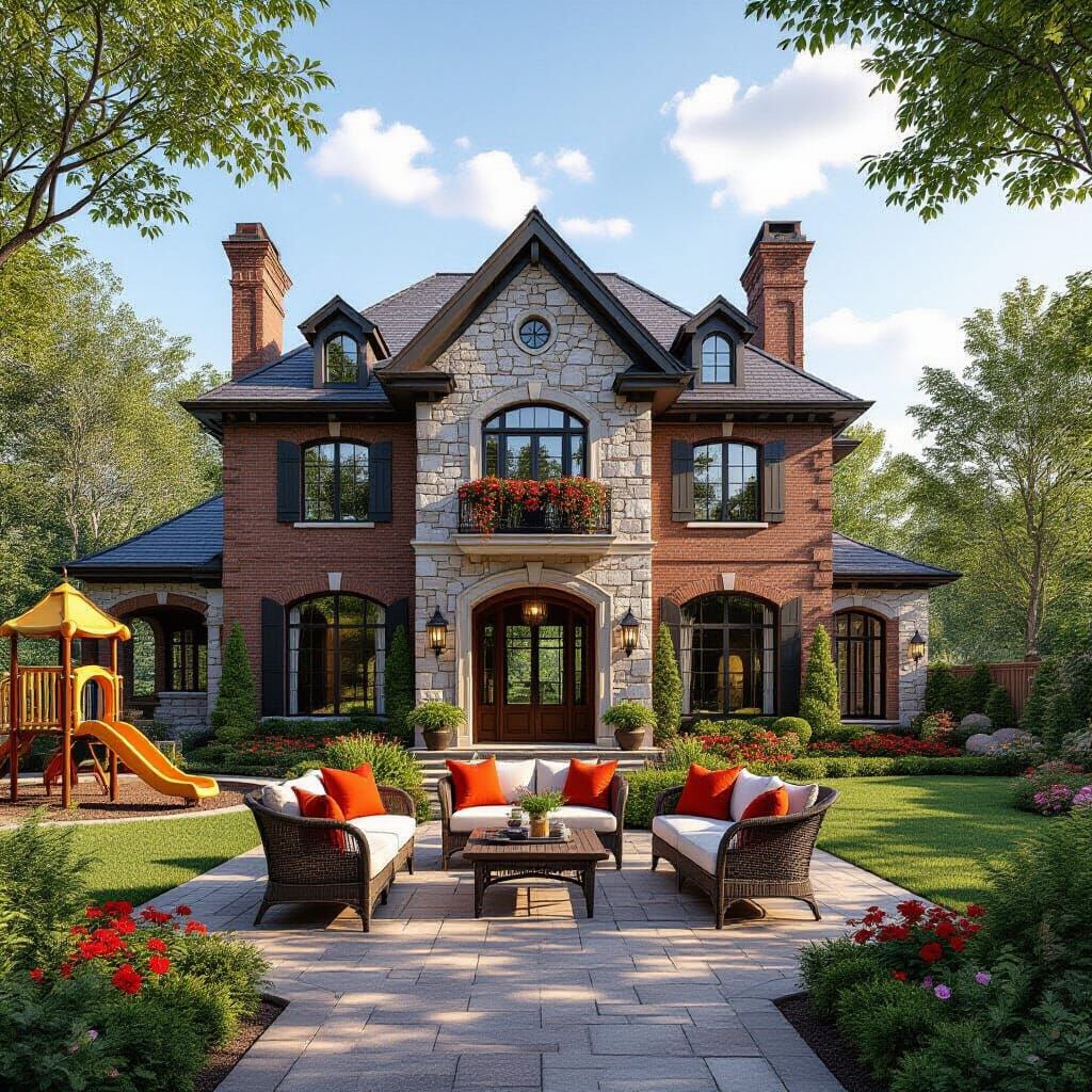 Grand Brick and Stone House with Patio and Gardens