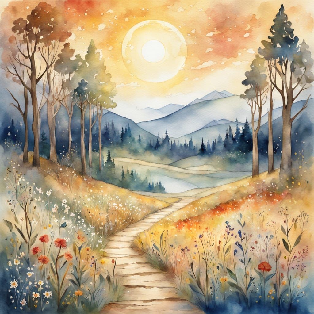 Glowing Rune in Whimsical Watercolor Folk Art