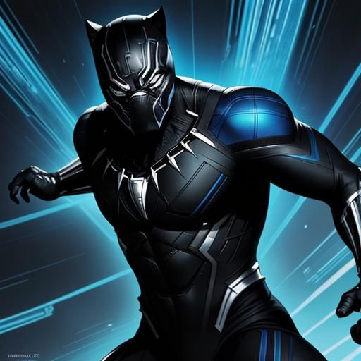 Black Panther in High-Tech Lab, Comic Book Art