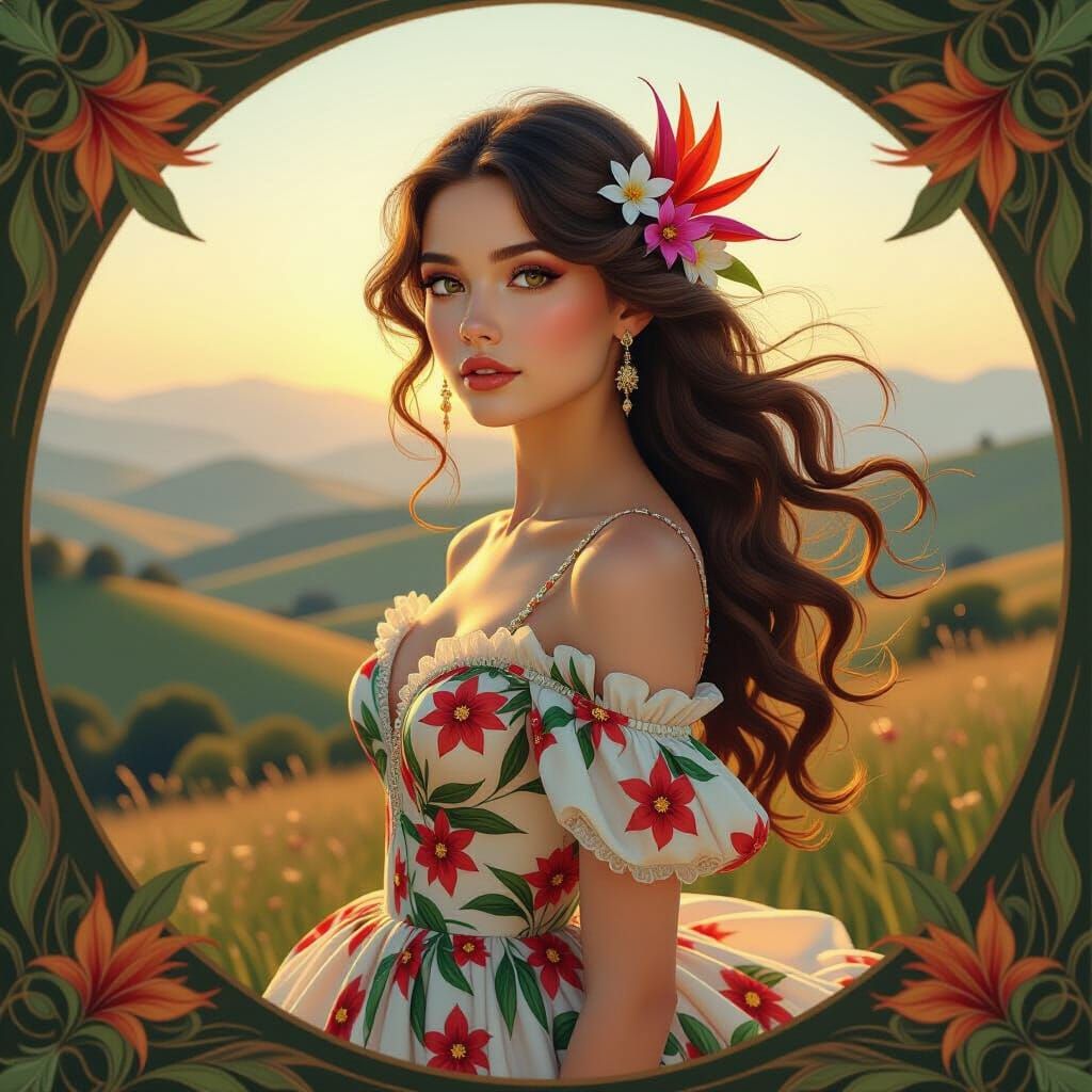 Woman Adorned with Birds of Paradise Flowers