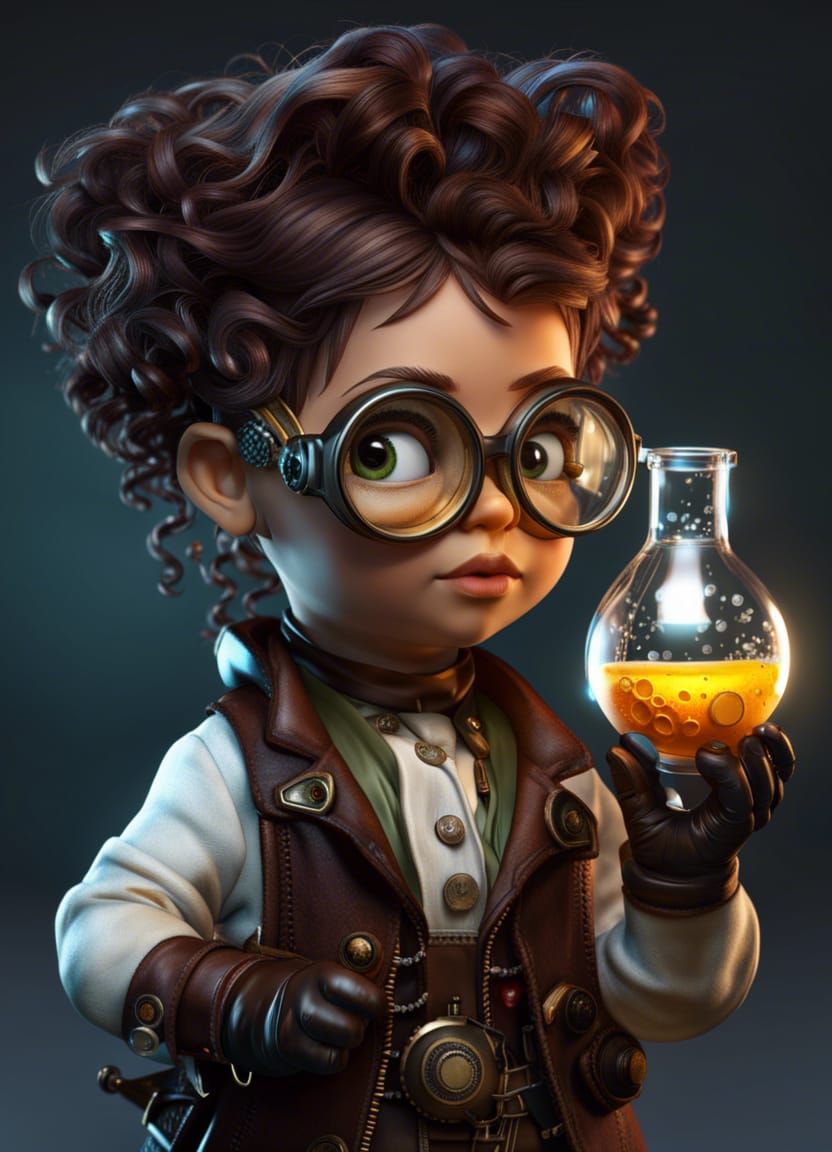 Steampunk Mad Scientist with Bubbling Beaker