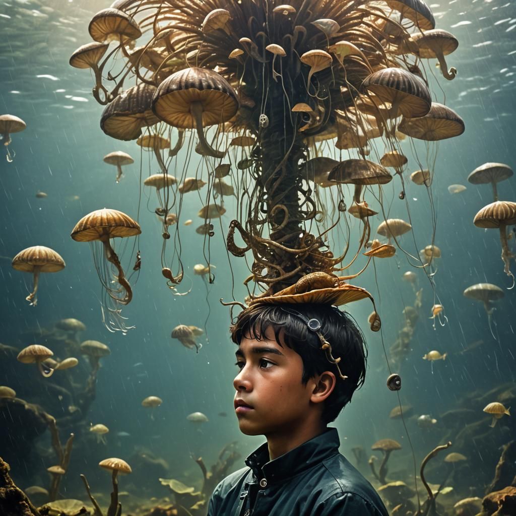 Underwater Fantasy: Young Person on Giant Snail