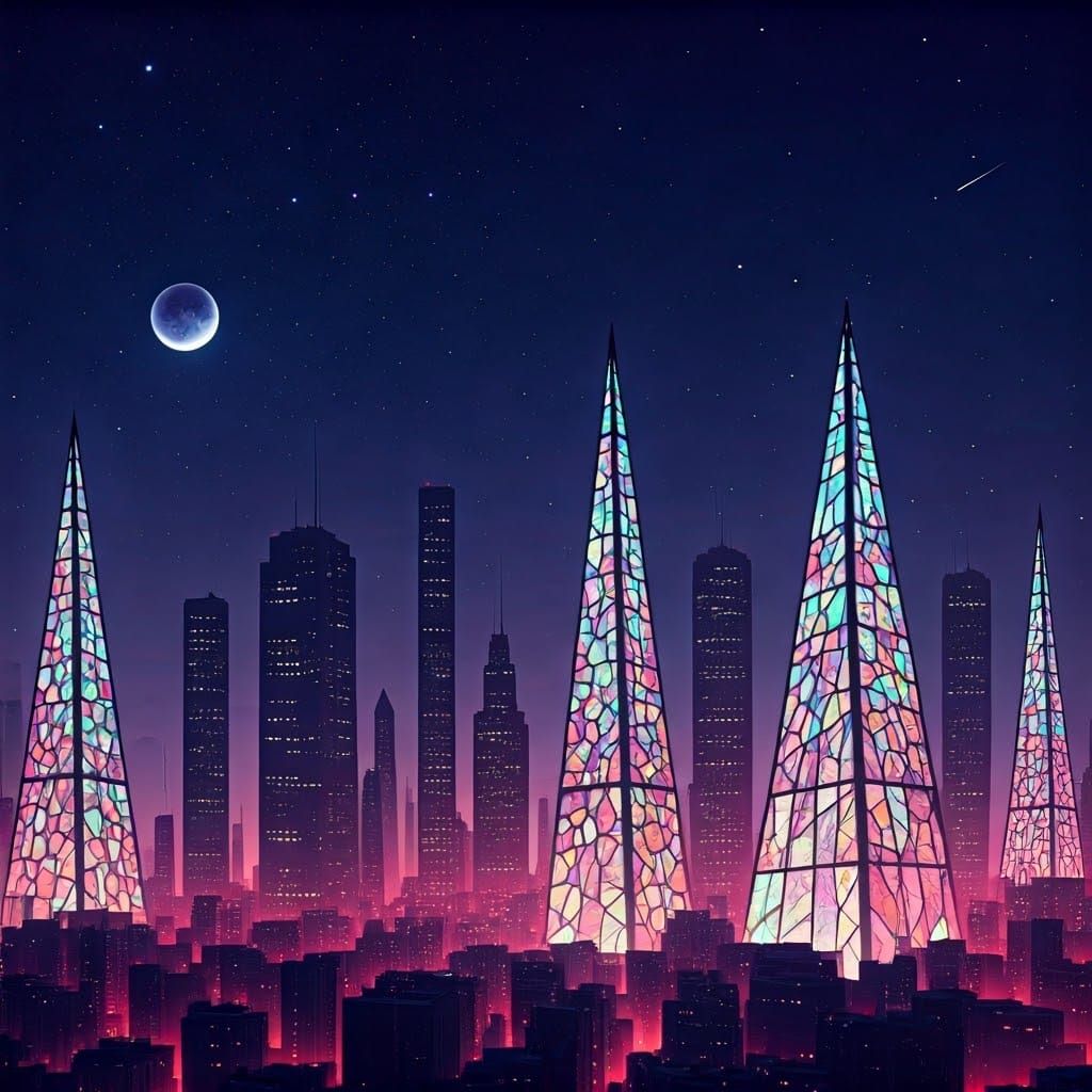 Cyberpunk Metropolis Under a Surreal Starry Night