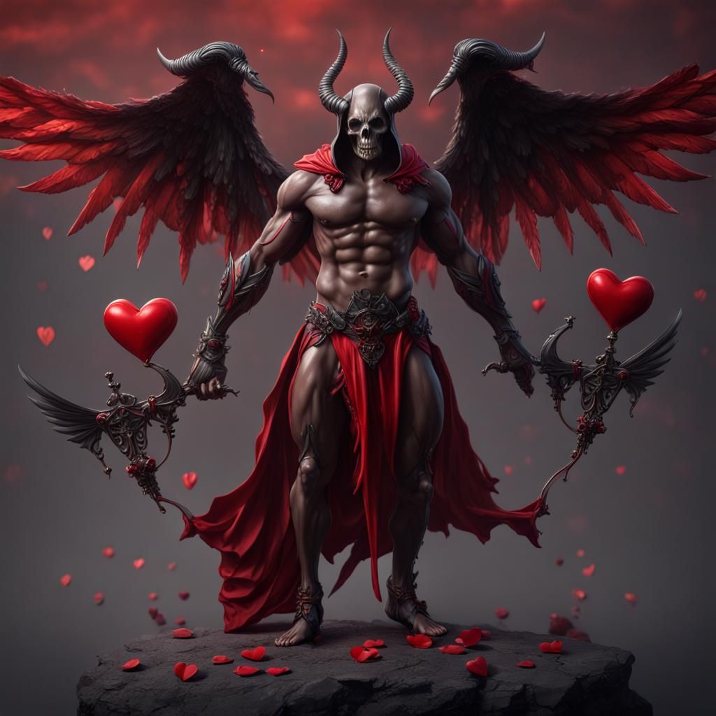 Hyperrealistic Evil Reaper as Valentine Cupid