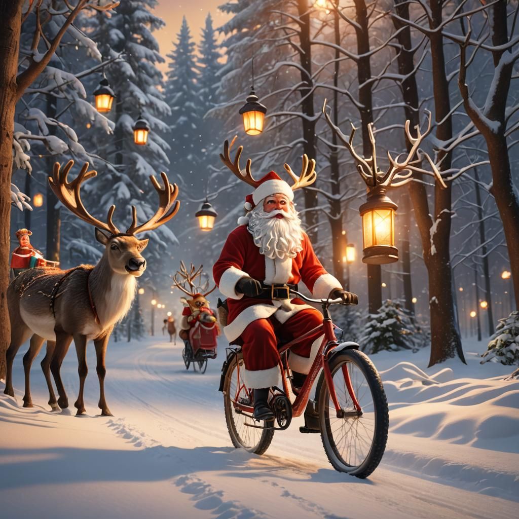 Santa's Bicycle Ride: A 3D Christmas Scene