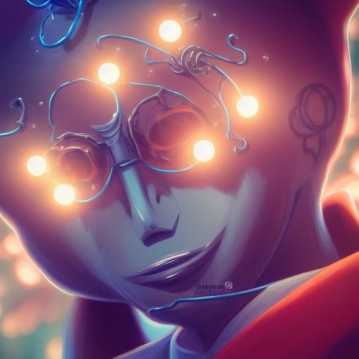 Anthropomorphic Bulb Man in Anime Glitchcore Style