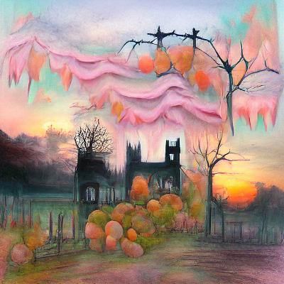Haunted Pastel Gothic Autumn Sunset Landscape