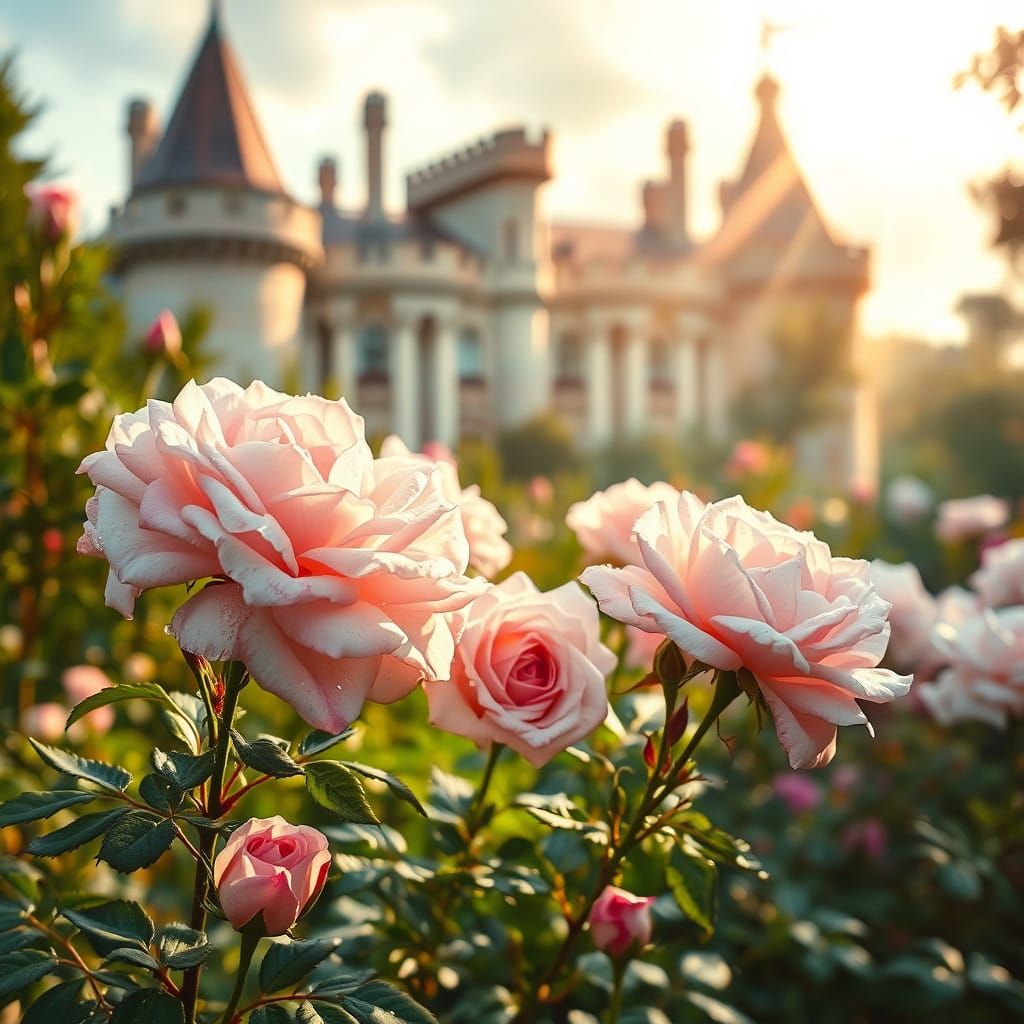 Dreamy Castle Rose Garden in Soft Focus