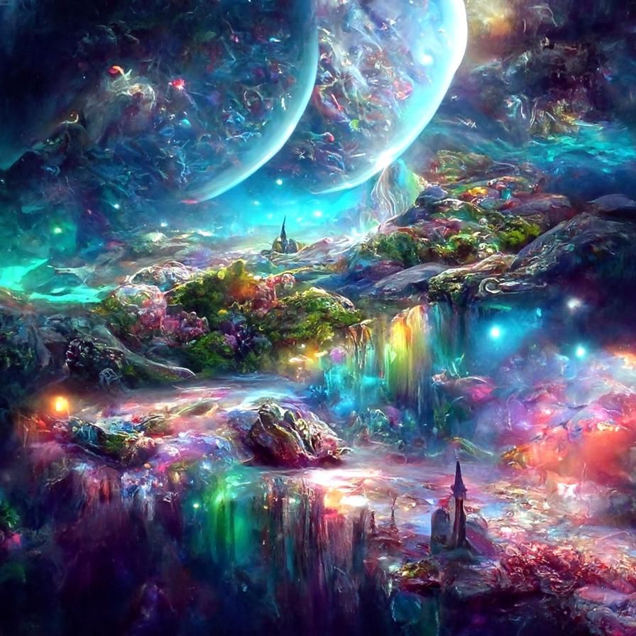 Iridescent Sci-Fi Spacescape with Swirling Nebula