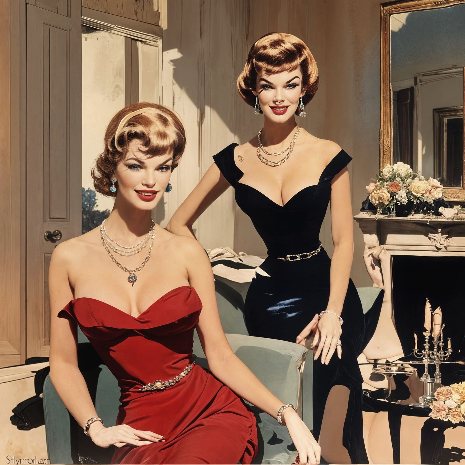 Vintage Glamour Pin-up Girl in Luxurious Living Room