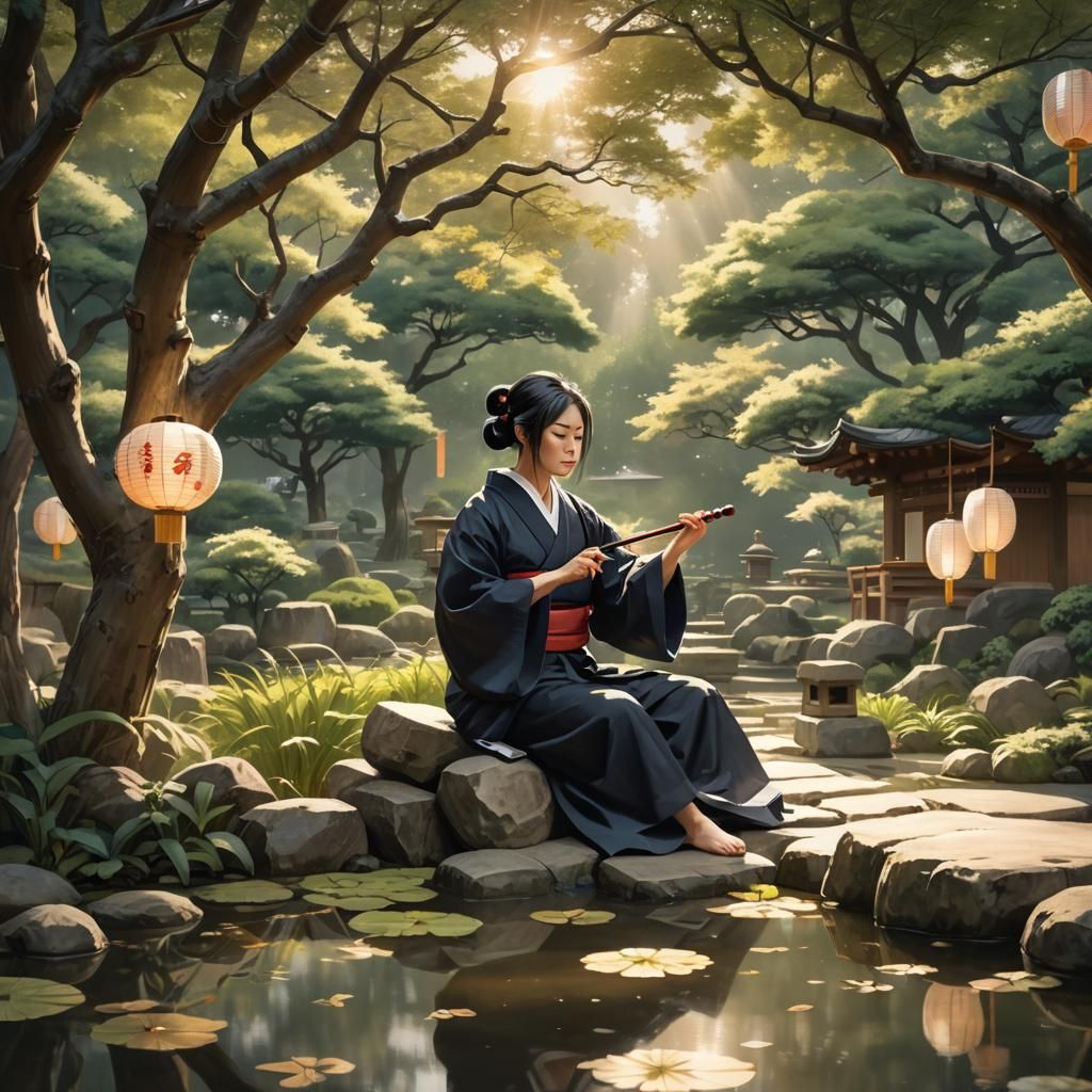 Japanese Garden Music: Concept Art in Ukiyo-e Style