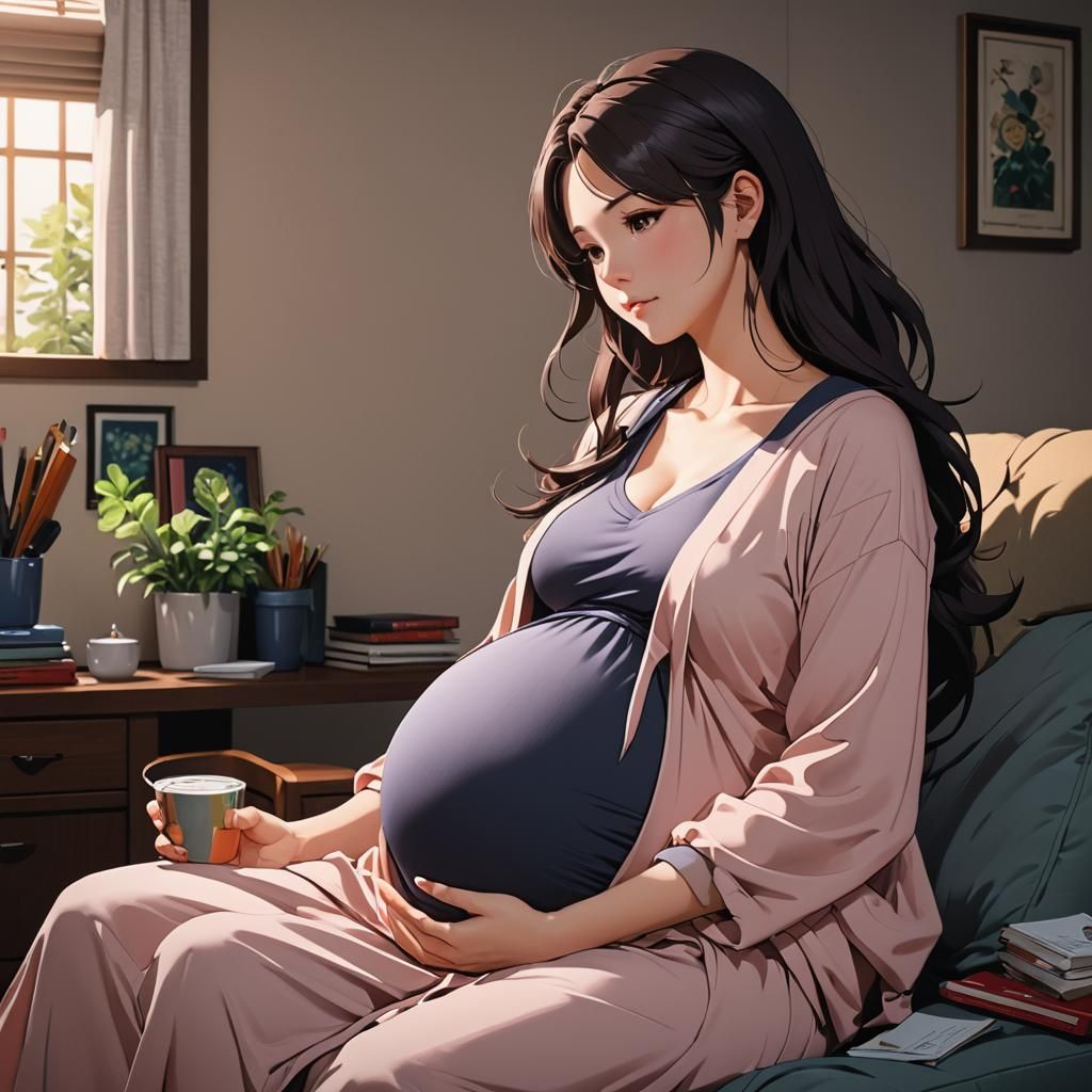 Relaxing Pregnant Mom in Anime Style