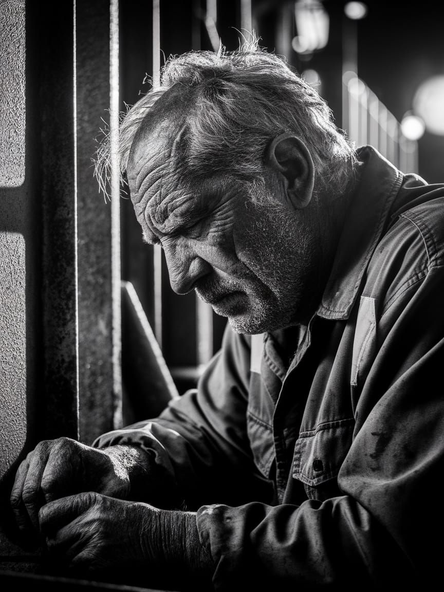 Weary Oil Driller Captured in High-Contrast Portrait