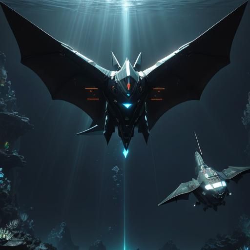 Futuristic Submarine with Manta Wings in 3D