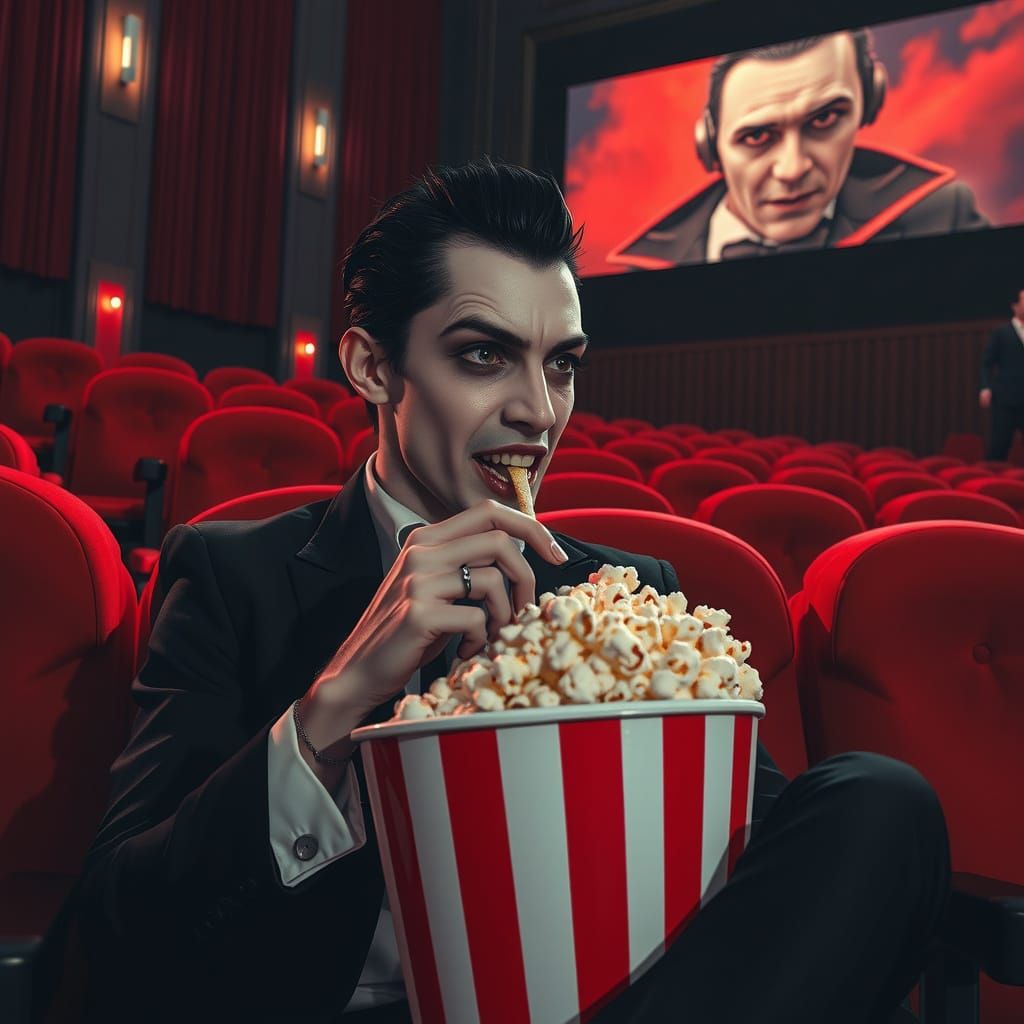 Modern Vampire at the Cinema in Noir Style