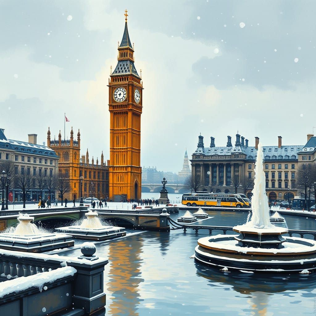 London Winter Scene in Impressionist Style