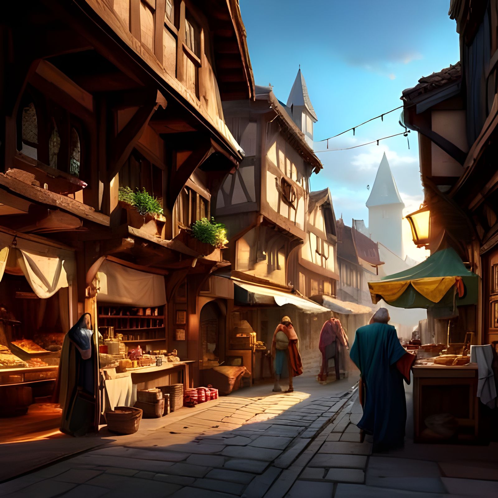 Vibrant Medieval Market Concept Art