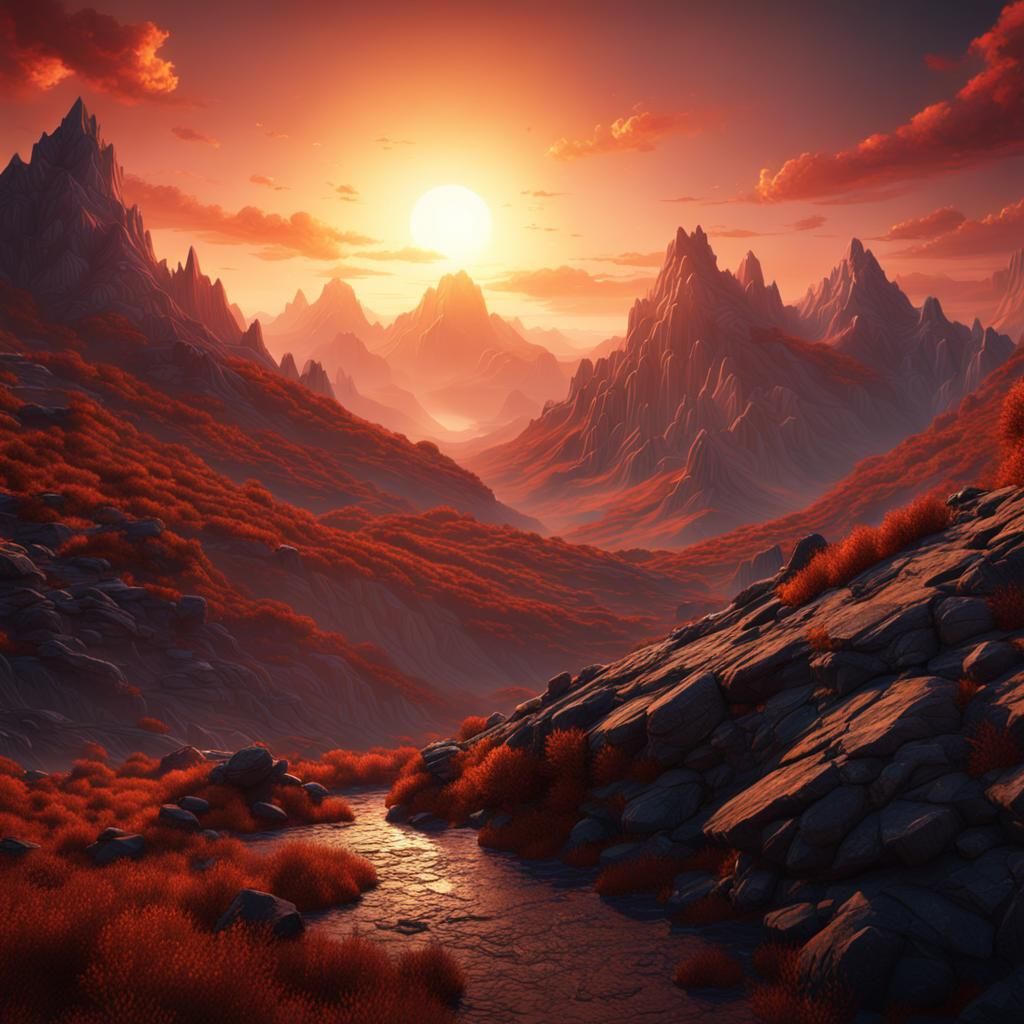 Mountains at Sunset: Detailed Matte Painting