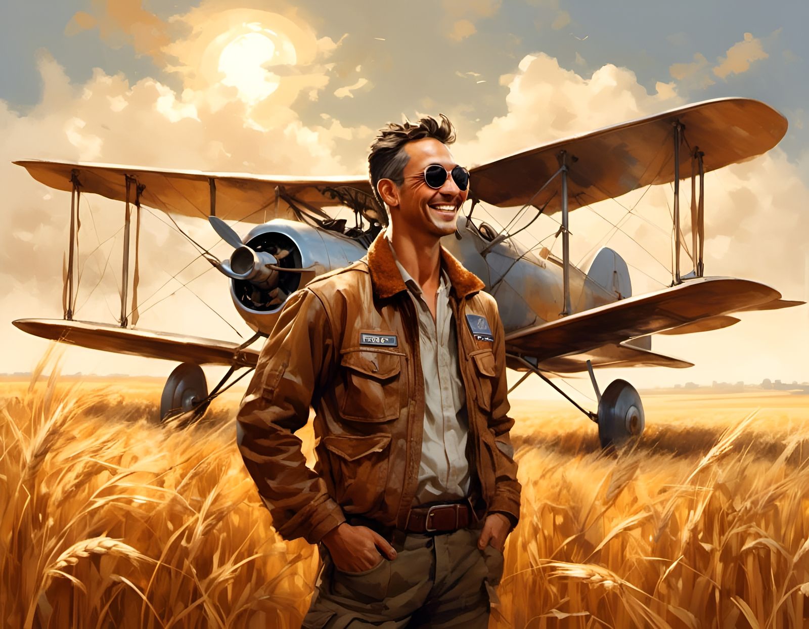 1930s Pilot Portrait in Oil Painting Style